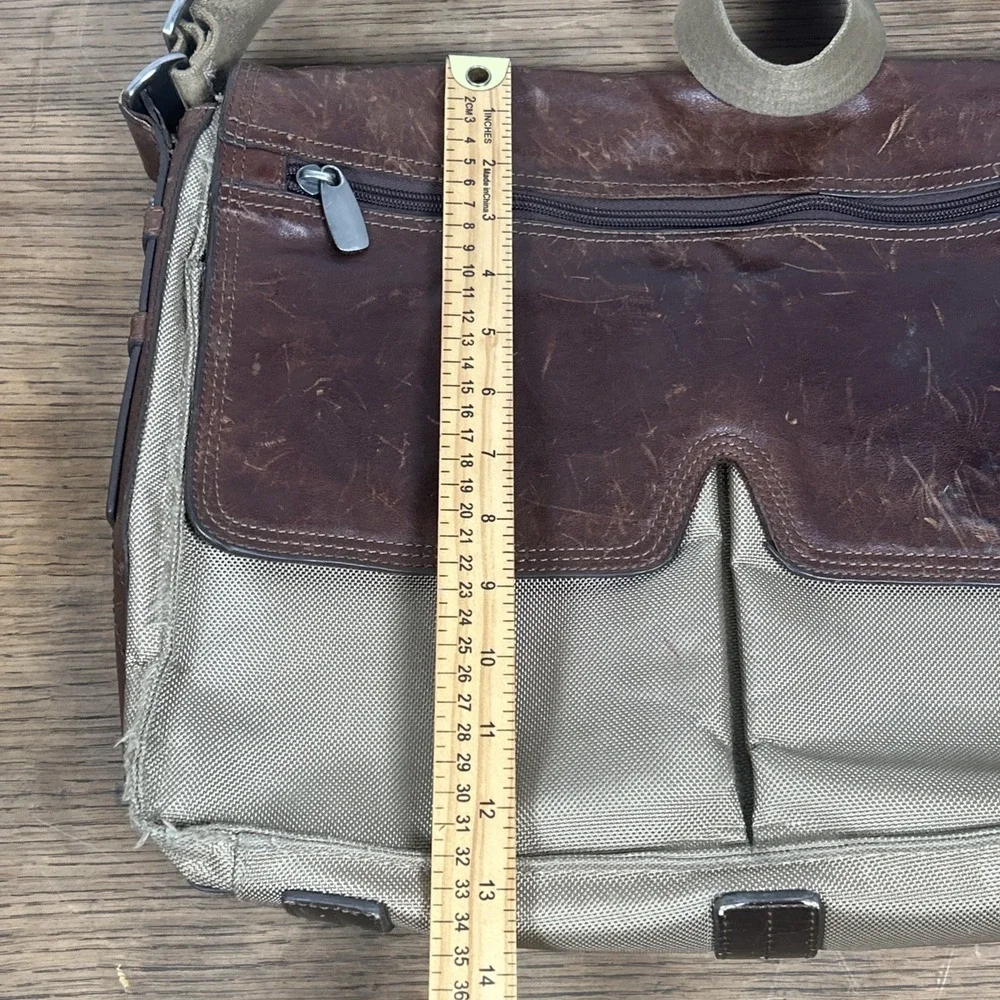 Fossil Messenger Bag‎ Men's Green Brown Nylon Leather Case Carry Distressed